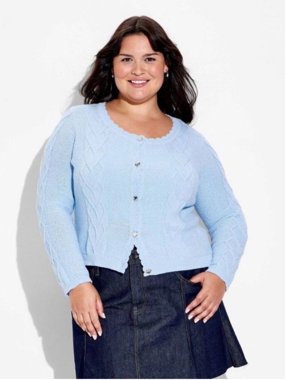 Wild Fable Women's XXL Light Blue Heart Button Cable Knit Cardigan